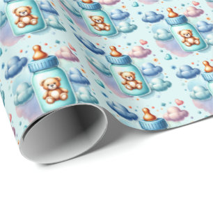 Schattigee jongens flesje betegeld baby shower cadeaupapier