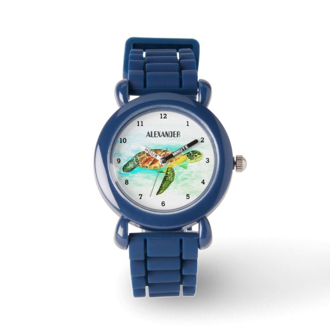 Schattigee Jongens Roze Zee Schildpad Dier Kinder Horloge (Voorkant)