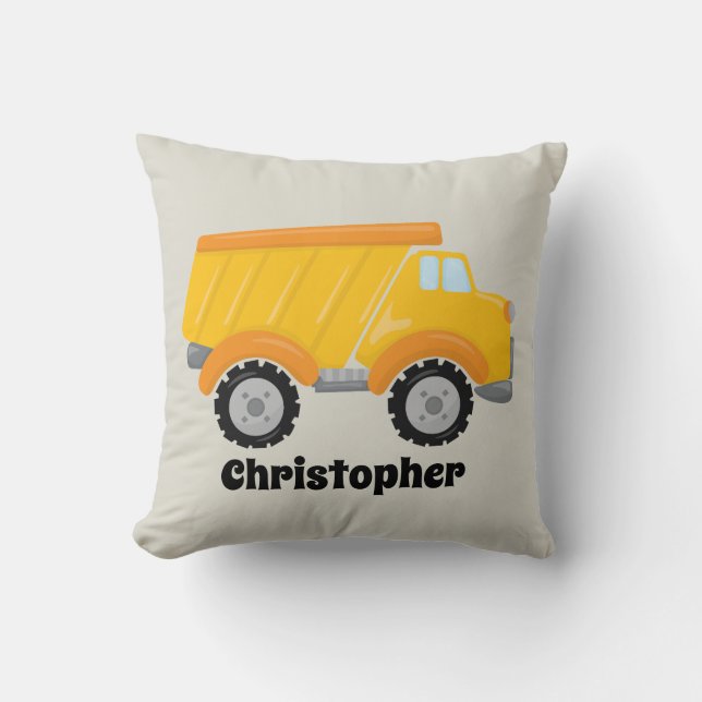 Schattigee jongens toevoegen naam dump truck decor kussen (Voorkant)