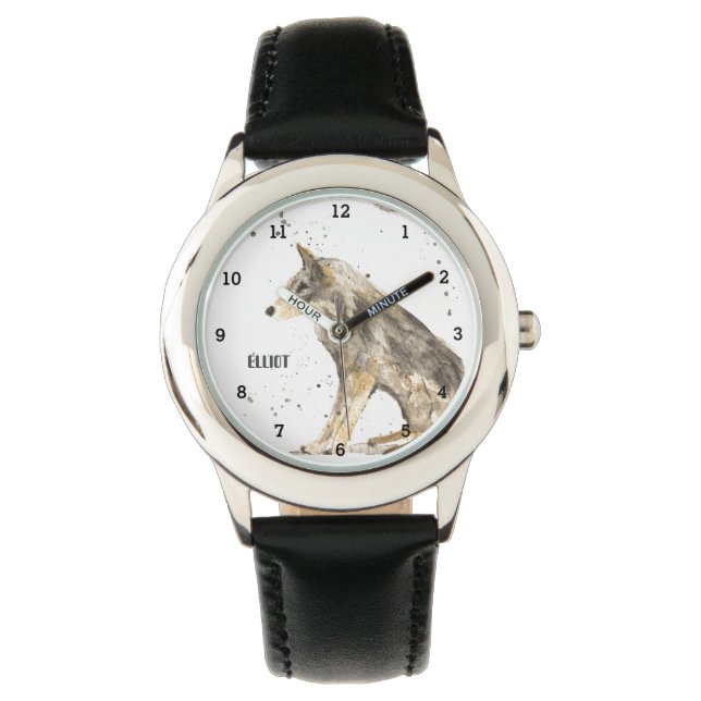 Schattigee Jongens Wolf Dier Kinder Wildlife Woodl Horloge (Voorkant)