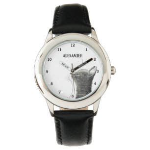 Schattigee Jongens Zwarte Kat Dier Kinder Kat Kitt Horloge