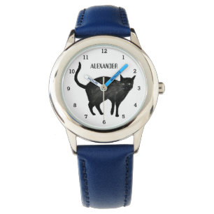Schattigee Jongens Zwarte Kat Dier Kinder Kat Kitt Horloge