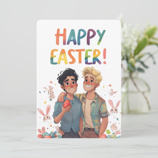 Schattigee Joyous Gay Gouple Easter Kaart (Staand voorkant)
