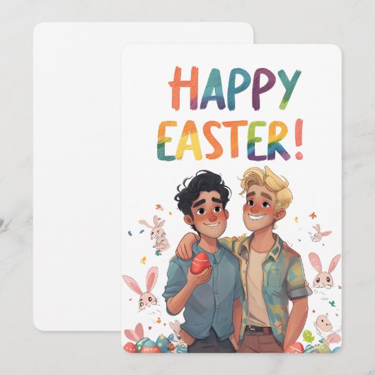 Schattigee Joyous Gay Gouple Easter Kaart (Voorkant / Achterkant)