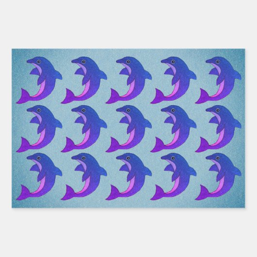 Schattigee Jumping Blauw Wit Paarse Groene Dolfijn Inpakpapier Vel (Voorkant 2)