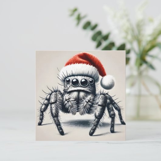 Schattigee Jumping Spider kerst Kaart (Staand voorkant)
