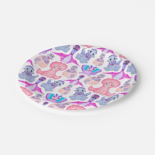 Schattigee Jurassic Girls Verjaardag Roze Dinosaur Papieren Bordje (Gekanteld)