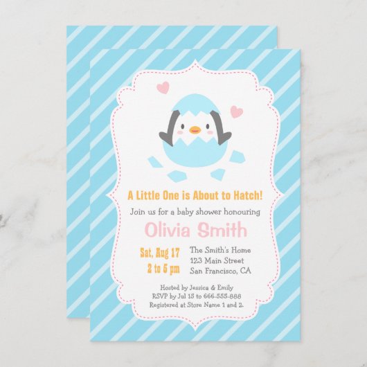 Schattigee Just Hatched Penguin Baby Shower Uitnod Kaart (Voorkant / Achterkant)
