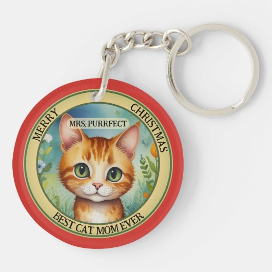 Schattigee Kaarsen Kat Kerst Dubbelzijdig Sleutelhanger (Achterkant)