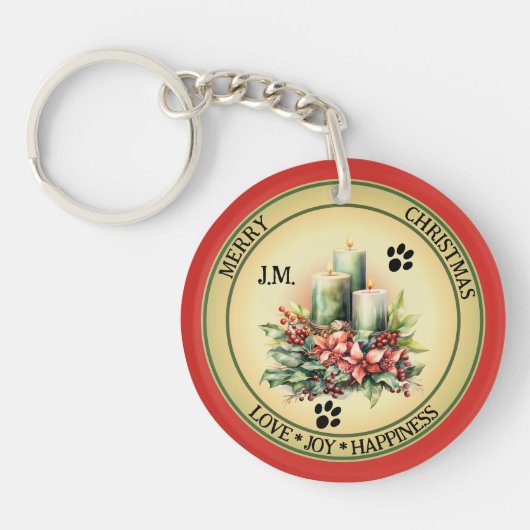 Schattigee Kaarsen Kat Kerst Dubbelzijdig Sleutelhanger (Voorkant)