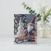 Schattigee kabouter in Santa kleding met een slee Briefkaart (Staand voorkant)