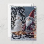 Schattigee kabouter in Santa kleding met een slee Briefkaart (Voorkant / Achterkant)