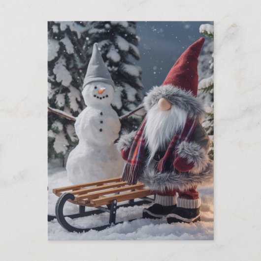 Schattigee kabouter in Santa kleding met een slee Briefkaart (Voorkant)