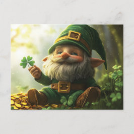 Schattigee kabouter leprechaun met klavertjes en k briefkaart