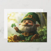 Schattigee kabouter leprechaun met klavertjes en k briefkaart (Voorkant / Achterkant)