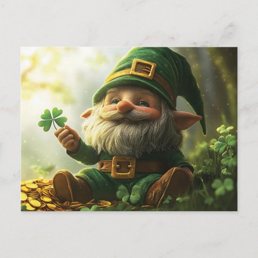 Schattigee kabouter leprechaun met klavertjes en k briefkaart (Voorkant)