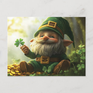 Schattigee kabouter leprechaun met klavertjes en k feestdagenkaart