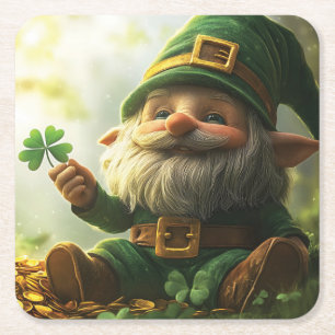 Schattigee kabouter leprechaun met klavertjes en k kartonnen onderzetters