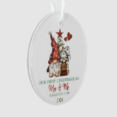 Schattigee kabouters dennenboom onze eerste kerst ornament (voorkant)