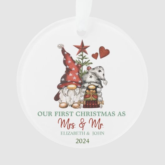 Schattigee kabouters dennenboom onze eerste kerst ornament (voorkant)