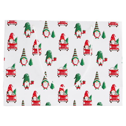 Schattigee kabouters kerstboom op  rode auto groot cadeauzakje (Achterkant)