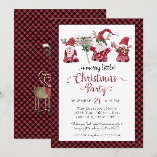 Schattigee kabouters rendier Merry Little Christma Feestdagenkaart (Voorkant / Achterkant)