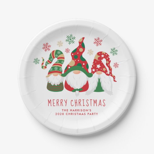 Schattigee kabouters vrolijk kerstfeest papieren bordje (Voorkant)