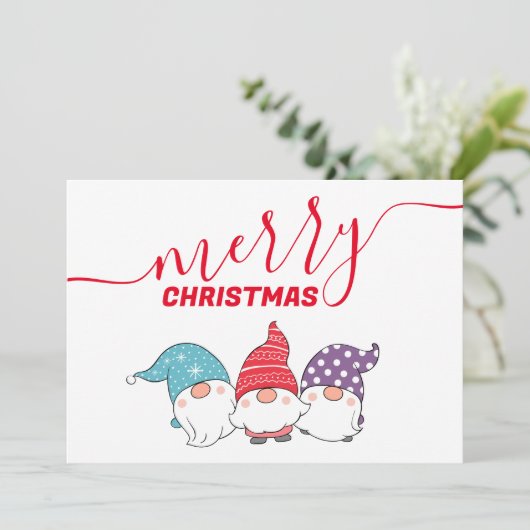 Schattigee kabouters vrolijk kerstkalligrafiescrip feestdagenkaart (Staand voorkant)