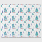Schattigee kabouters Waterverf Blue Christmas Snow Cadeaupapier (Vlak)