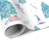 Schattigee kabouters Waterverf Blue Christmas Snow Cadeaupapier (Rol Hoek)