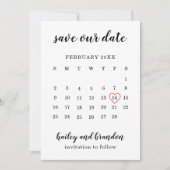 Schattigee Kalender Rood Hart Modern Bruiloft Save The Date (Voorkant)
