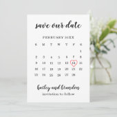 Schattigee Kalender Rood Hart Modern Bruiloft Save The Date (Staand voorkant)