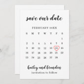 Schattigee Kalender Rood Hart Modern Bruiloft Save The Date (Voorkant / Achterkant)