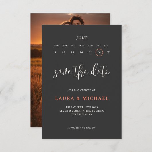 Schattigee kalender Sla de datum op met Photo Dark Kaart (Voorkant / Achterkant)