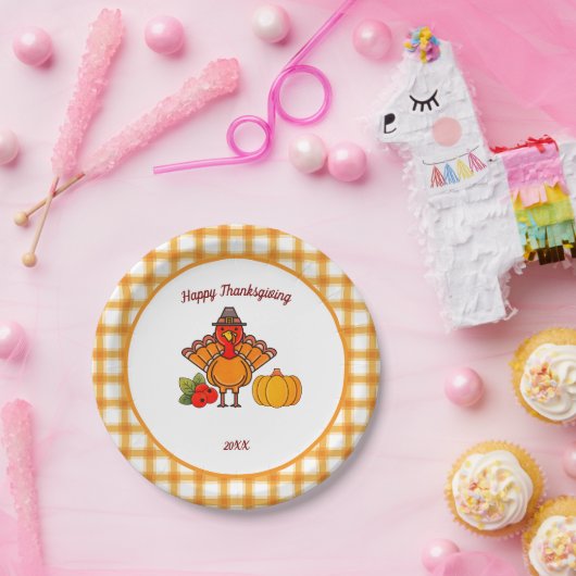 Schattigee kalkoen pompoen Happy Thanksgiving Part Papieren Bordje (Feest)