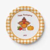 Schattigee kalkoen pompoen Happy Thanksgiving Part Papieren Bordje (Voorkant)