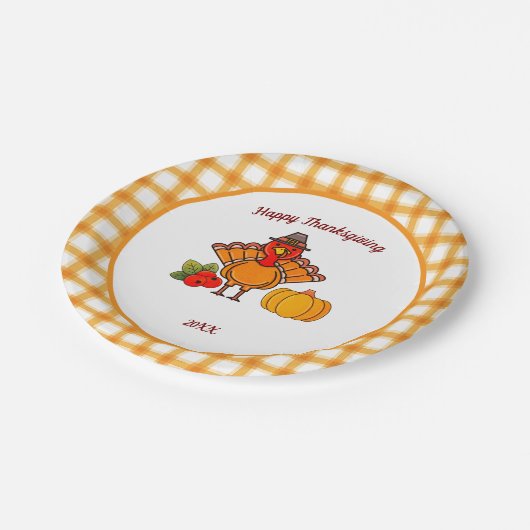 Schattigee kalkoen pompoen Happy Thanksgiving Part Papieren Bordje (Gekanteld)
