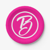Schattigee kalligrafie Monogram Letter Hot Pink Papieren Bordje (Voorkant)