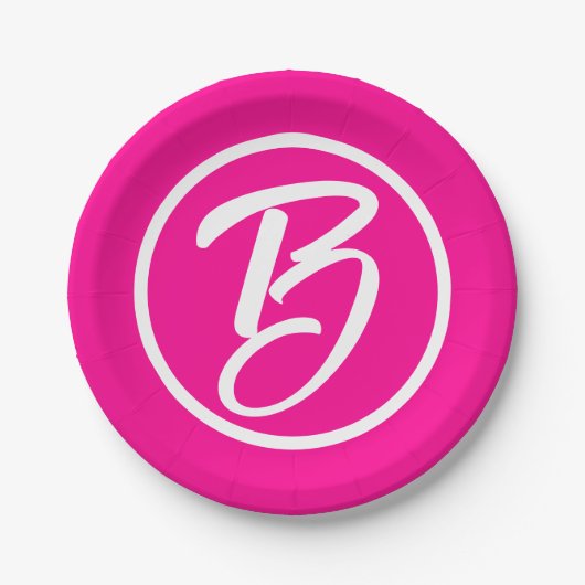 Schattigee kalligrafie Monogram Letter Hot Pink Papieren Bordje (Voorkant)