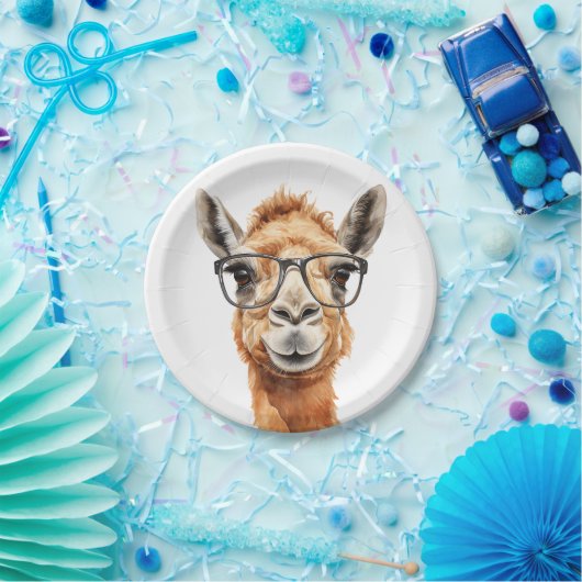 Schattigee kameel met bril papieren bordje (Feest)