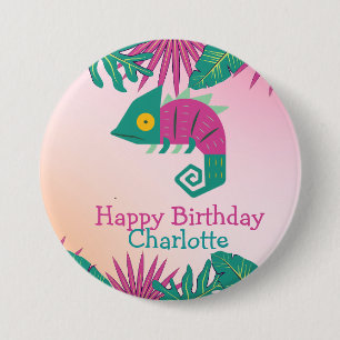 Schattigee kameleon Bloemen oerwoud Dieren Verjaar Ronde Button 7,6 Cm