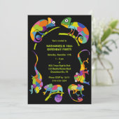 Schattigee kameleons kleurrijke kinderen verjaarda kaart (Staand voorkant)