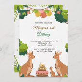 Schattigee Kangaroo Party verjaardagsuitnodiging Kaart (Voorkant / Achterkant)