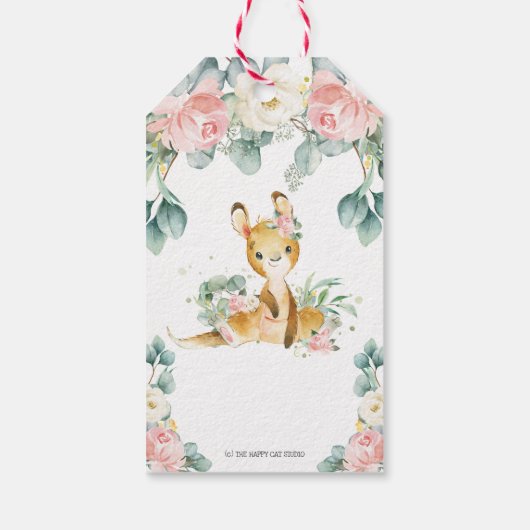 Schattigee Kangoeroe Bloemen Baby shower Dank u Fa Cadeaulabel (Achterkant)