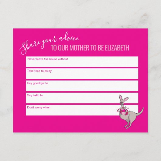 Schattigee kangoeroe hart zakje baby shower advies informatiekaartje (Achterkant)