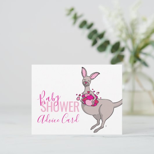 Schattigee kangoeroe hart zakje baby shower advies informatiekaartje (Staand voorkant)