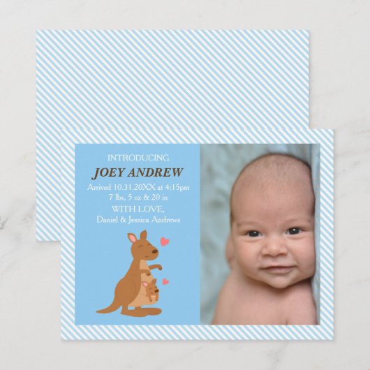 Schattigee Kangoeroe Joey Baby Foto Geboorteaankon Aankondiging (Voorkant / Achterkant)