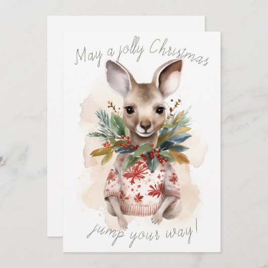 Schattigee Kangoeroe Jolly Kerst Kaart (Voorkant / Achterkant)