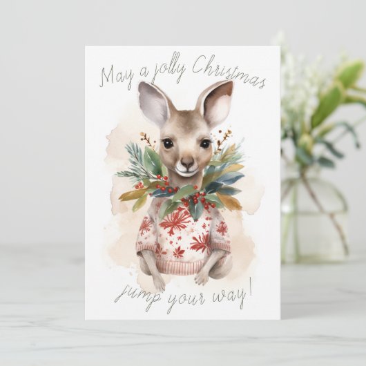Schattigee Kangoeroe Jolly Kerst Kaart (Staand voorkant)