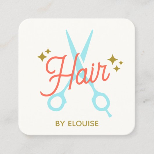 Schattigee kapper schaar QR-code Vierkante Visitekaartje (Voorkant)